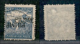 OCCUPAZIONI I GUERRA MONDIALE - FIUME - 1919 - 25 Filler (11c) Con Doppia Soprastampa (diritta + Capovolta) Usato (350) - Sonstige & Ohne Zuordnung