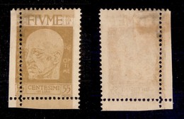 OCCUPAZIONI I GUERRA MONDIALE - FIUME - 1920 - 55 Cent D’Annunzio (121 Varietà) - Dentellature E Stampa Del Fondo Sposta - Other & Unclassified