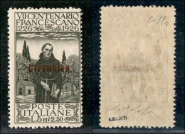 COLONIE - CIRENAICA - 1926 - 5 Lire S. Francesco (31a) Con Doppia Soprastampa Rosso/nera - Gomma Integra - Cert. Colla ( - Otros & Sin Clasificación