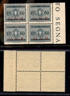 RSI - G.N.R. BRESCIA - 1943 - 60 Cent (54/Ib) In Quartina Bordo Foglio (pos. 149/160) Con Soprastampe Spostate In Basso  - Altri & Non Classificati