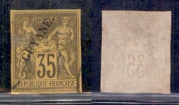 OLTREMARE - GUIANA FRANCESE - 1892 - 35 Cent (12) Usato - Lieve Imperfezione Al Recto (a Sinistra Di UY) - Autres & Non Classés