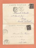 Marcophilie  Lot 2 Cpa Caen Cachet Bayeux Et St Vaast La Hougue 1901 Pour Nancy - 1877-1920: Semi-Moderne