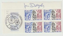 FRANCE - N°2290 - 1F40 - VELOCIPEDE - BLOC DE 4 - SIGNE DU GRAVEUR - OBLITERATION PREMIER JOUR - 1980-1989