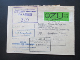 DDR 1966 ZU ZKD Für Sendungen Mit Zustellungsurkunde Michel Nr. 2 Amt Für Erfindungs Und Patentwesen 108 Berlin - Otros & Sin Clasificación