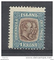 1907  Iceland    Mino   60  MLH* - Unused Stamps