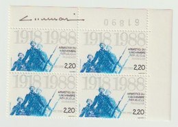 FRANCE - N°2549 - 2F20 - 70EME ANNIVERSAIRE DE L'ARMISTICE - BLOC DE 4 - SIGNE ALBUISSON - Nuevos