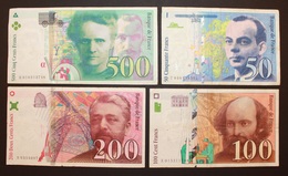 Lot 4 Billets : 500, 200, 100 Et 50 Francs - 500 F 1994-2000 ''Pierre Et Marie Curie''