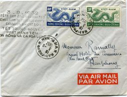 VIET-NAM LETTRE PAR AVION AVEC CACHET BILINGUE "3-9-1952 FETE DES AMES ERRANTES EMISSION DE TIMBRES-POSTE DRAGONS &...." - Viêt-Nam