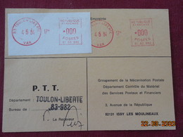 Carte De Contrôle Et D'entretien Des Machines SATAS De Toulon Liberté De 1984 - Lettres & Documents