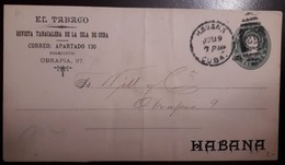 O) 1900 CUBA - CARIBBEAN, POSTAL STATIONERY COLON 1c Green, EL TABACO - TOBACCO, FROM OBRAPIA, XF - Covers & Documents