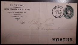 O) 1900 CUBA - CARIBBEAN, POSTAL STATIONERY COLON 1c Green, EL TABACO - TOBACCO, FROM OBRAPIA, XF - Storia Postale