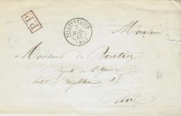 1847- Lettre De VILLEVALLIER ( Yonne ) Cad T15 + P.P. Rouge  Taxe 4  TAMPON  Au Dos  Pour Paris - 1801-1848: Precursors XIX