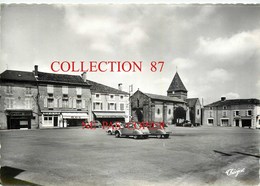 87 ☺♦♦ BUSSIERE POITEVINE < PLACE < AUTOMOBILE CITROEN 2CV + BOUCHERIE GUERINIER + POMPE à ESSENCE + HOTEL + SCHNEIDER - Bussiere Poitevine