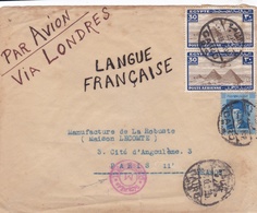 EGYPTE : Cachet  CENSORSHIP DEPT Sur Lettre Par Avion De 1939 Pour La France - Lettres & Documents