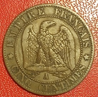 Napoléon III, Pièce De 5 Centimes 1865A, TB+. - C. 5 Centimes