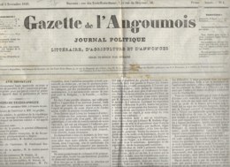 240320B - ANGOULEME 1849 JOURNAL N° 1 GAZETTE DE L'ANGOUMOIS Politique Agriculture Littérature Annonce - 1800 - 1849