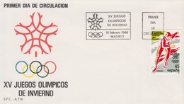 Enveloppe  FDC  1er  Jour    ESPAGNE     JEUX   OLYMPIQUES     CALGARY    1988 - Invierno 1988: Calgary