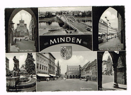 V4991 Minden - Dom - Weserbrucke - Scharnstrasse - Manzel Brunnen - Rathausplatz / Viaggiata 1959 - Minden