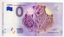 2018-2 FRANCE BILLET TOURISTIQUE 0 EURO SOUVENIR N°UEDR000732 CERZA N° Inférieur à 1000 Ours, Loup - Prove Private