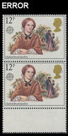 GrGreat Britain 1980 EUROPA Author Charlotte Brontë Jane Eyre 12P MARG.PAIR ERROR:no "P" - Variétés, Erreurs & Curiosités