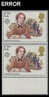 GrGreat Britain 1980 EUROPA Author Charlotte Brontë Jane Eyre 12P MARG.PAIR ERROR:no "P" - Errors, Freaks & Oddities (EFOs