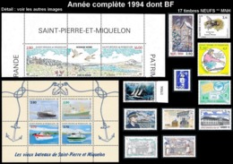 ST-PIERRE ET MIQUELON  - Année Complète 1994 - Yv. 592 à 608 Dont BF ** MNH  17 Tp  ..Réf.SPM11783 - Années Complètes