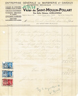 Ancienne Facture De Victor De Saint-Moulin-Pollart, Marbrerie Et Caveaux, Rue Belle Hôtesse, Morlanwelz (15/7/1938) - Otros & Sin Clasificación