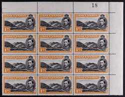 1949 1d Black And Yellow-orange Perf. 14, Upper Right Corner Block Of Twelve, Row 4/4 Showing MOUNTAINEER FLAW, SG 39ca, - Ascension