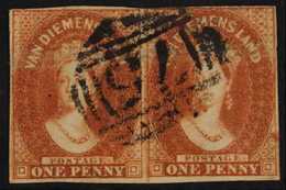 TASMANIA 1857-67 Imperf 1d Pale Red Brown Pair, SG 26, 3 Clear Margins, Fine Used. For More Images, Please Visit Http:// - Autres & Non Classés