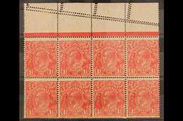 1926-30 DRAMATIC MIS-PERFORATED 1½d Scarlet Perf 14, SG 86, Upper Marginal Block Of Eight Showing In The Margin Two Furt - Other & Unclassified