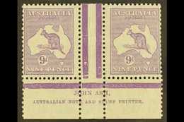 1932 9d Violet Roo (SG 133), ASH IMPRINT PAIR, Plate 3 - First State, BW 29z, Mint (stamps Never Hinged). For More Image - Autres & Non Classés
