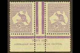 1932 9d Violet Roo (SG 133), ASH IMPRINT PAIR, Plate 3 - First State, BW 29z, Mint (stamps Never Hinged). For More Image - Andere & Zonder Classificatie