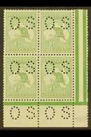 OFFICIALS 1913 ½d Pale Green, Punctured "O S" (smaller Letters, SG Type O2), Corner Marginal Block Of 4, SG O16, Very Fi - Altri & Non Classificati