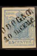 LOMBARDY & VENETIA 1850 45c Blue Type I On VERTICALLY RIBBED Hand-made Paper (SG 5c, Sassone 17, Michel 5 XR), Superb Us - Altri & Non Classificati