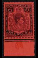 1938 KGVI £1 Purple And Black/red, Perf 14, SG 121, Very Fine Mint Lower Marginal Example. For More Images, Please Visit - Bermudes