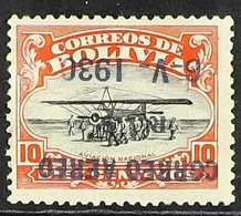 1930 10c Black & Orange-red Air Graf Zeppelin With OVERPRINT INVERTED Variety (Scott C12a, SG 229 Var, Sanabria 23a), Fi - Bolivien