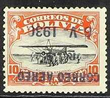 1930 10c Black & Orange-red Air Graf Zeppelin With OVERPRINT INVERTED Variety (Scott C12a, SG 229 Var, Sanabria 23a), Fi - Bolivië