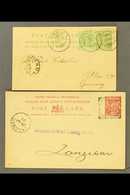 1896 ½a Postal Card With Additional ½a Stamp Used Mombasa To Germany In 1903, 1a Postal Card Mombasa To Zanzibar With 18 - África Oriental Británica