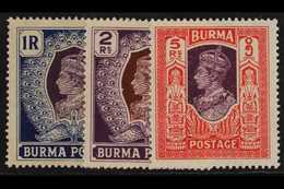 1938 1r - 5r Geo VI High Values, SG 30/2, Very Fine Never Hinged Mint. (3 Stamps) For More Images, Please Visit Http://w - Birmanie (...-1947)