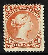 1868-90 3c Brown-red Large Queen (SG 58, Unitrade 25), Unused No Gum, Centred To Upper Left, Very Fresh, Cat £1,300. For - Autres & Non Classés