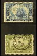 OFFICIALS 1928-29 50c Blue And $1 Olive-green Punctured With Type O1 "OHMS" Perfin, SG O39/O40, Good Used. (2 Stamps) Fo - Altri & Non Classificati