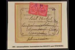 1891 Large Printed Official "Ministerio...Consul De Colombia En..." Address Label On Small Piece, Addressed To Bavaria,  - Kolumbien