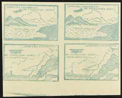 SCADTA 1920 10c Green Top Bottom Marginal Imperf SE-TENANT BLOCK Of 4, Containing Two 'Sea And Mountain' And Two 'Cliffs - Kolumbien