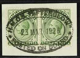 1926 ½d Green Horizontal Pair, SG 73, Superb Used On Piece With Complete "HMS Afterglow" Oval Datestamp. For More Images - Islas Malvinas