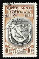 1933 10s Black And Chestnut, Centenary, SG 137, Superb Used With Fox Bay Cds Cancel. BPA Certificate. For More Images, P - Falklandeilanden