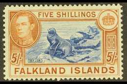 1938-50 KGVI Definitive 5s Steel Blue And Buff-brown (thin Paper), SG 161d, Never Hinged Mint. For More Images, Please V - Falkland