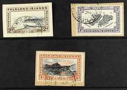 SOUTH GEORGIA 1933 Centenary 2d, 3d And 4d, Used On Piece With South Georgia Cds Cancels, SG Z57/9, Fine Used. (3 Stamps - Falkland Islands