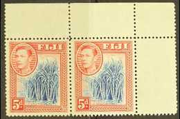 1938 5d Blue And Scarlet, SG 258, Never Hinged Mint Upper Right Corner Horizontal Pair.  For More Images, Please Visit H - Fiji (...-1970)