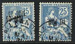 ALEXANDRIA 1921 10m On 25c Blue SURCHARGE DOUBLE And 10m On 25c Blue SURCHARGE INVERTED Varieties (Yvert 42a/b, SG 44a/b - Other & Unclassified