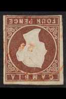 1874 4d Brown, CC Wmk, Imperf, Variety "WATERMARK INVERTED", SG 5w, 4 Clear To Wide Margins & Light Red Cds Cancel, Very - Gambie (...-1964)